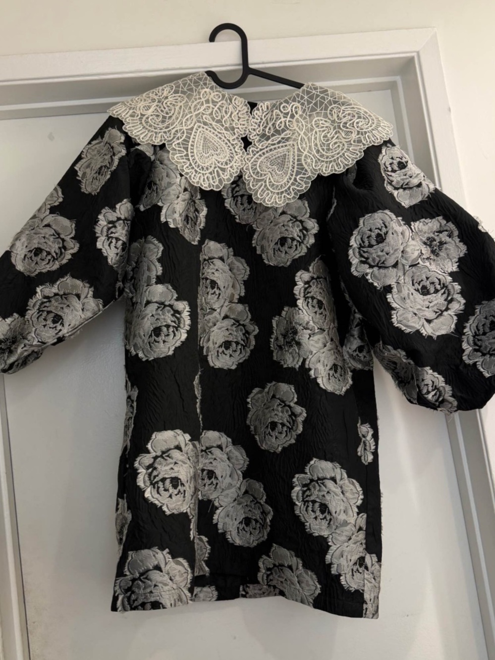 Sister Jane oversized collar jacquard smock mini dress in black